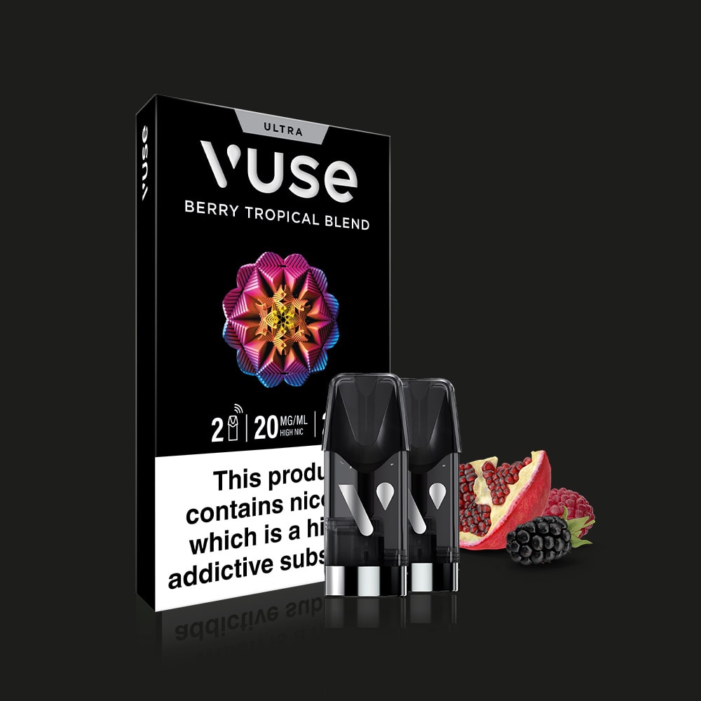 Berry Tropical Blend with 2 pods and packaging with fruit