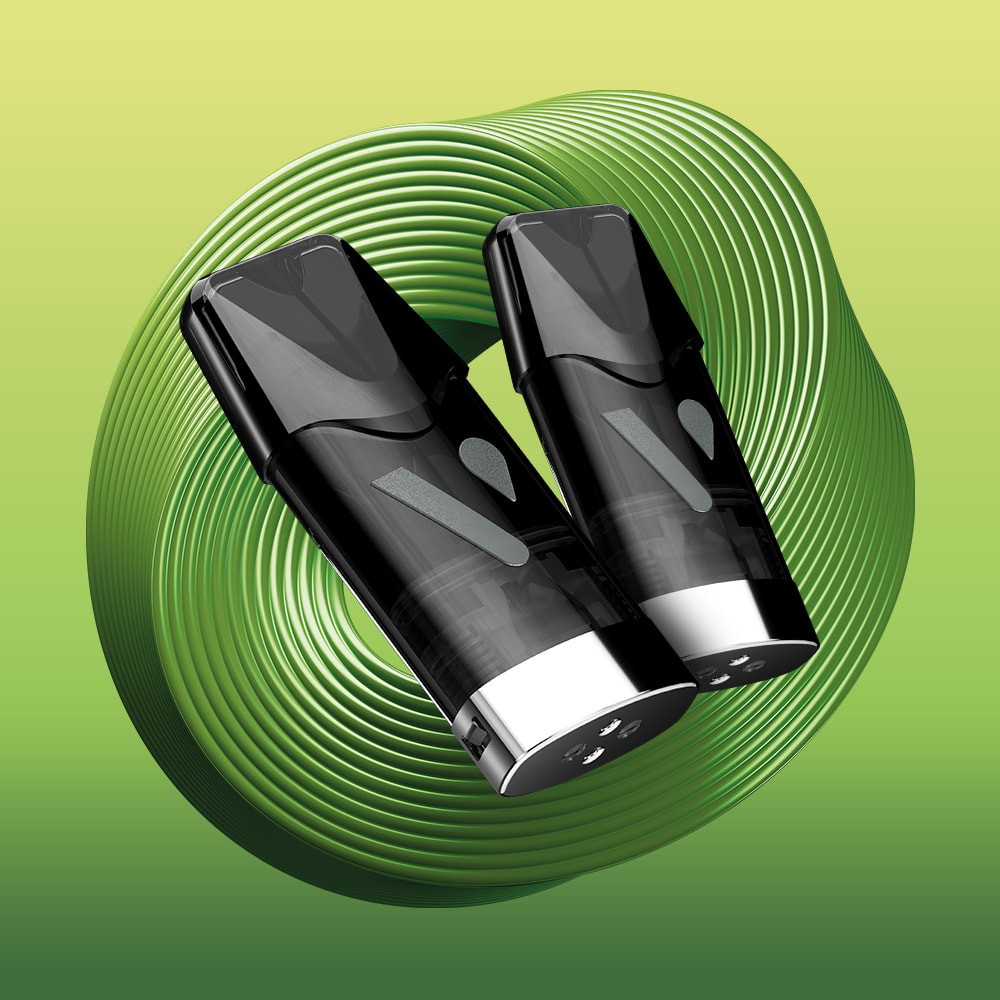 Two black electronic devices on a green circular background