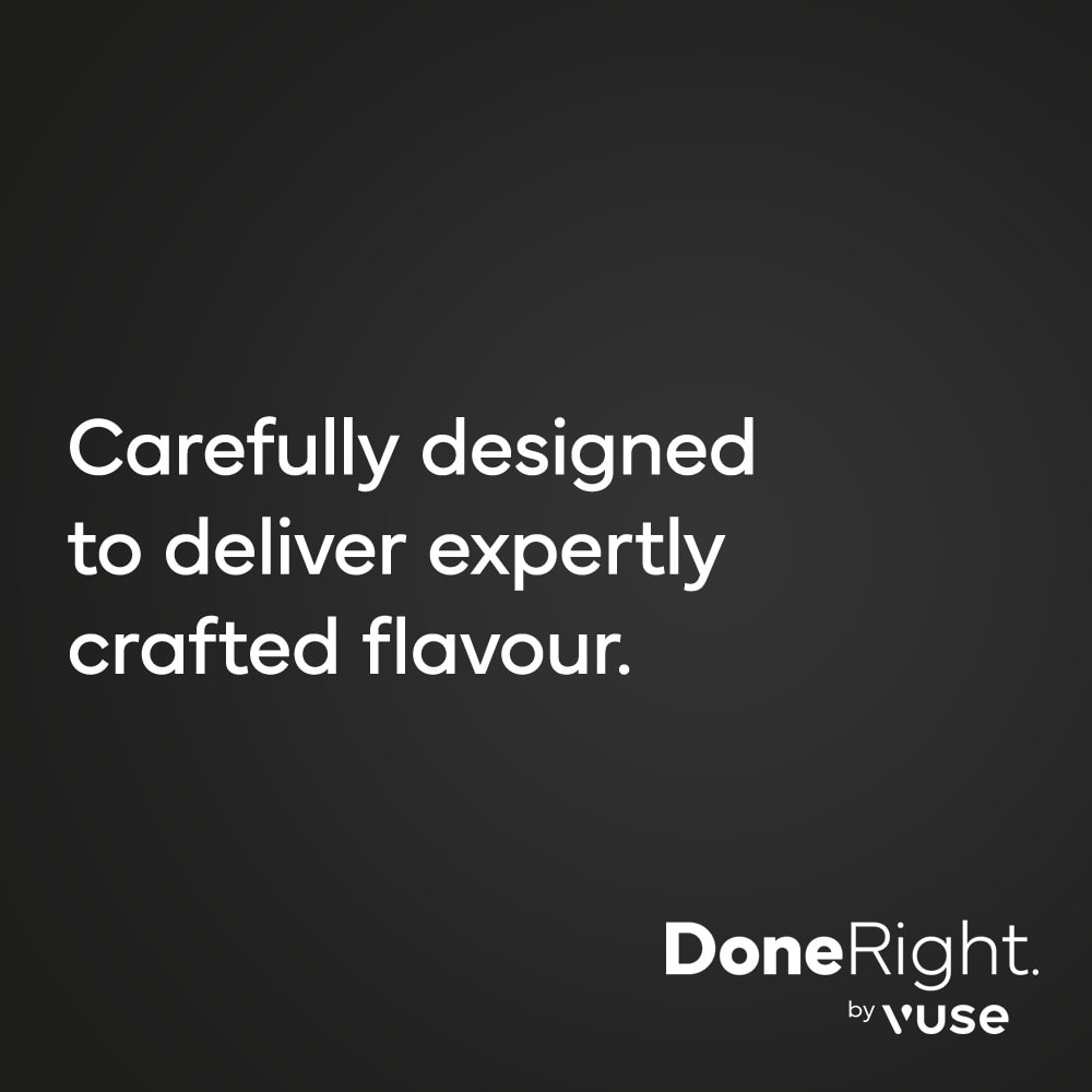 White text on a dark background reads: Carefully designed for an expertly crafted vaping experience. The bottom right displays the Vuse logo and highlights Blueberry Ice Ultra Smart Pod.